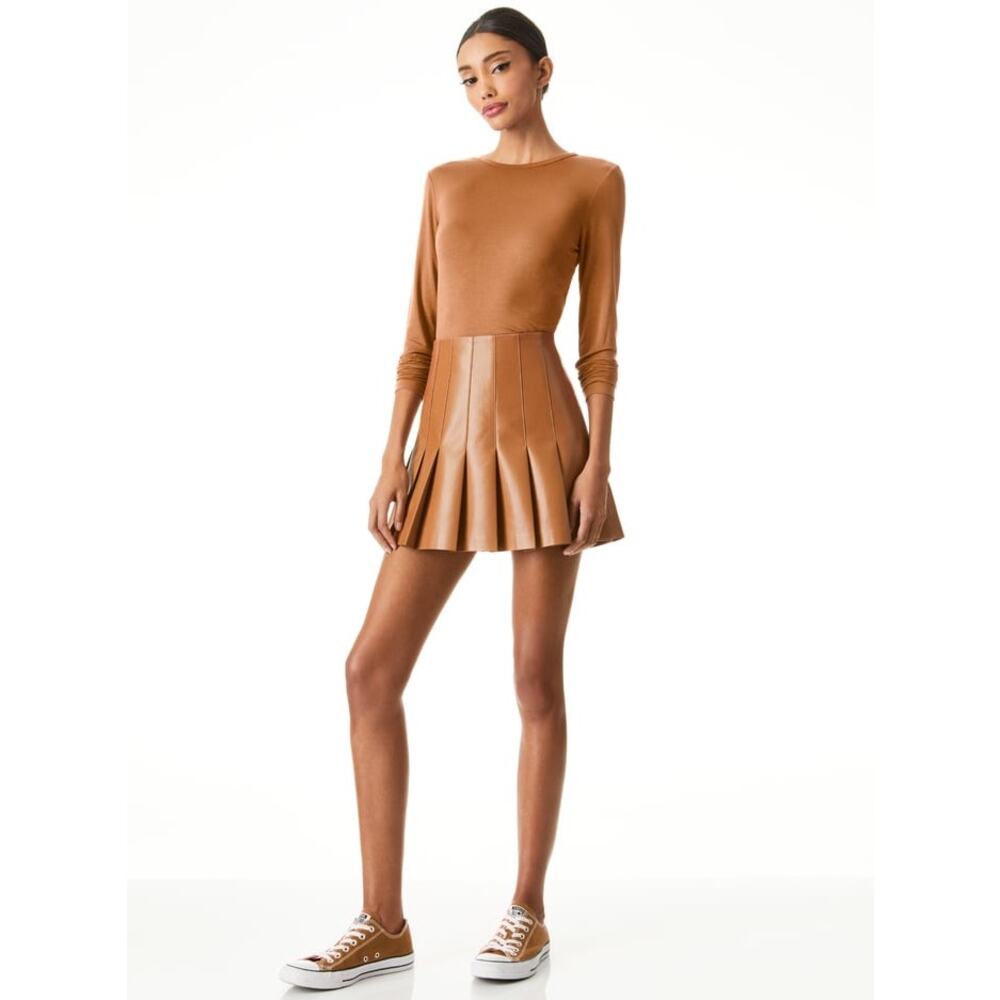 Alice + Olivia Carter Vegan Leather Pleated Mini Skirt Size 4